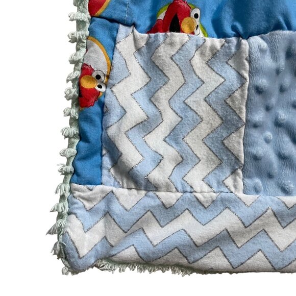 Handmade Unisex Baby Quilted Crib Blanket Elmo u Hand Stitched Patchwork Chenill - Picture 4 of 5
